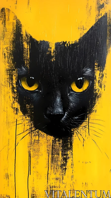 Bold Cat Art with Yellow Background AI Image