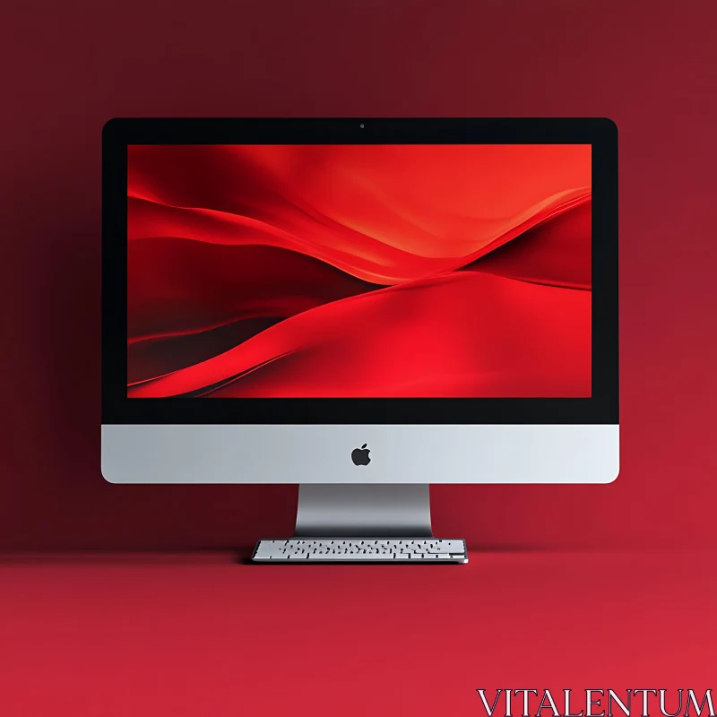 Modern Desktop Display with Red Wave Design AI Image