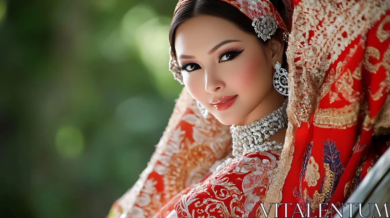 Portrait of a Woman in Red Dress AI Image