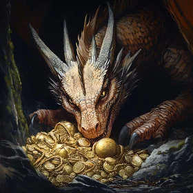 Fantasy dragon with pile of gold