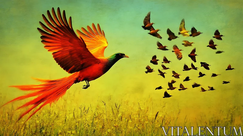 Fiery Bird in Flight AI Image