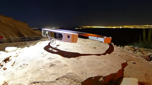 Google Glasses on Rock at Night | Light Orange and Silver