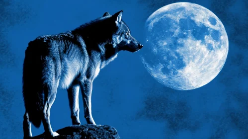 Majestic Wolf in Night Scene | Serene Winter Artwork