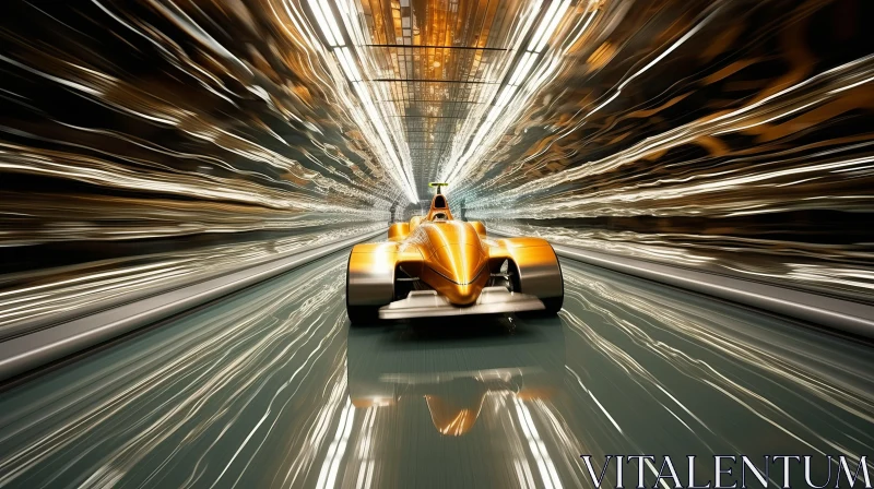 Orange Speed Car in Tunnel - Bronze and Gold Futurism AI Image