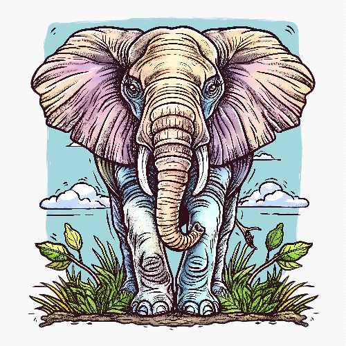 Realistic Elephant Illustration in Natural Setting