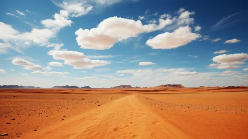Romantic Desert Landscape with Red Dirt Road and Clouds
