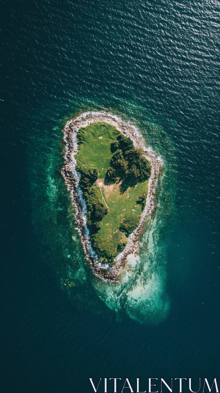 Remote Island Surrounded by Vibrant Ocean Waters AI Image