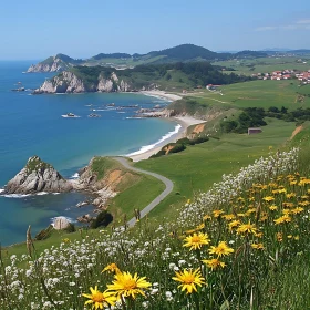 Scenic Ocean View and Vibrant Wildflowers