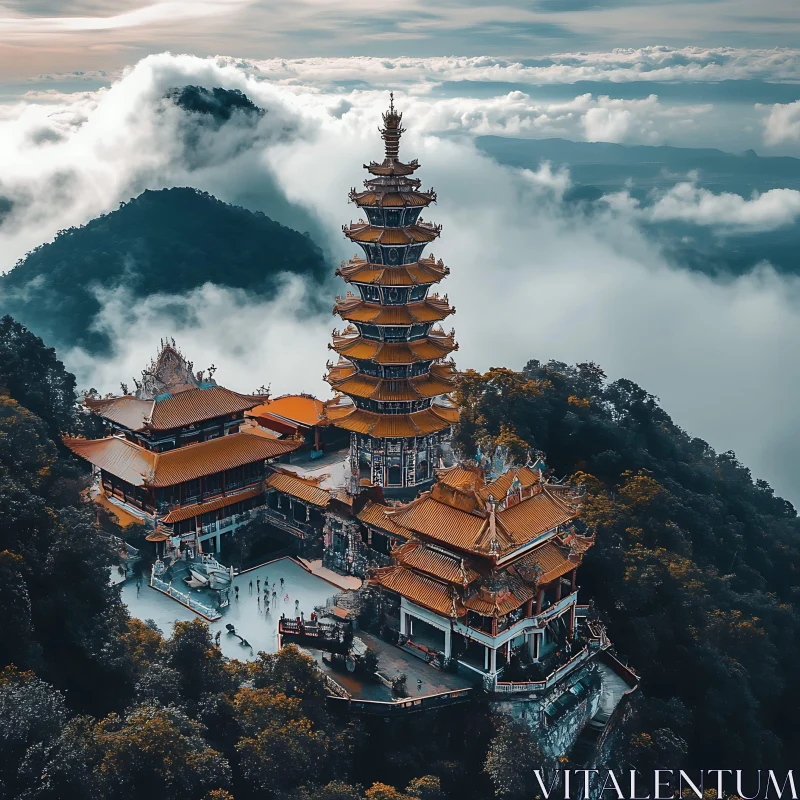 Pagoda on Mountain Peak AI Image