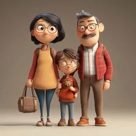 Cartoon Family Portrait with Warm Colors