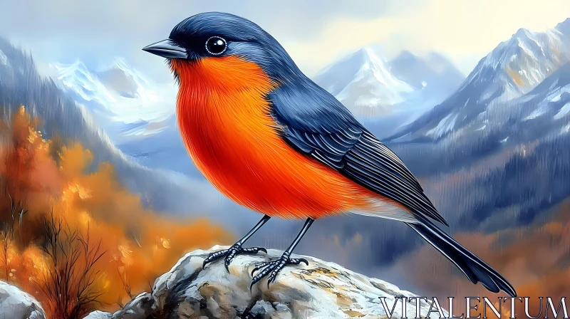 Bright Bird Perched on Rock in Nature AI Image