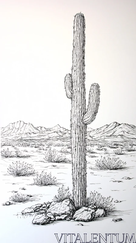 AI ART Desert Landscape with Cactus Illustration