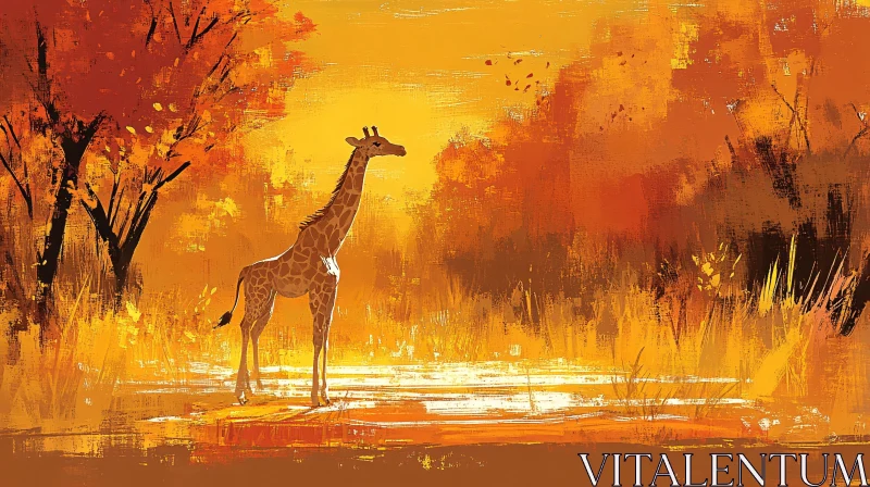 Giraffe in Autumnal Light AI Image