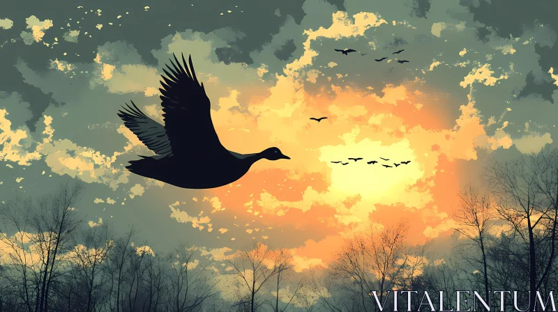 Sunset Bird Silhouette Art AI Image