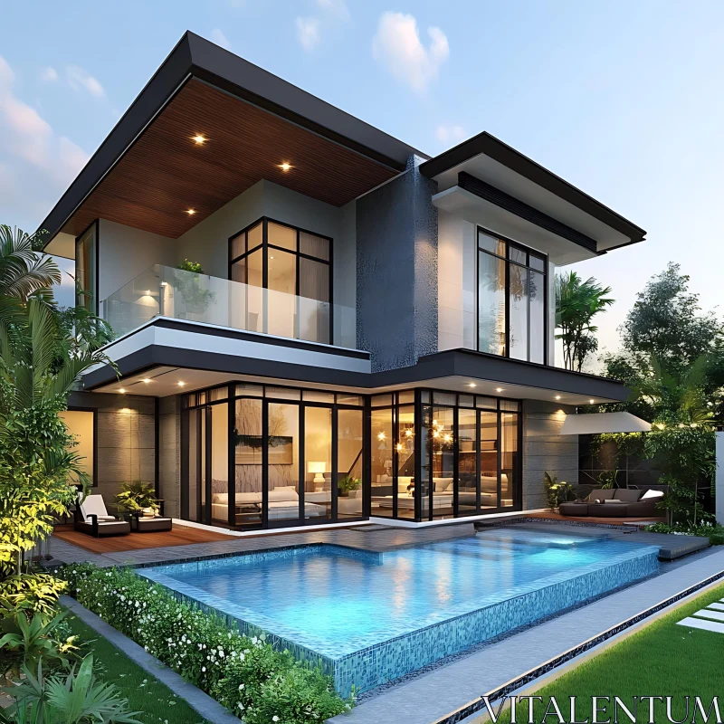 AI ART Contemporary Home with Pool and Garden