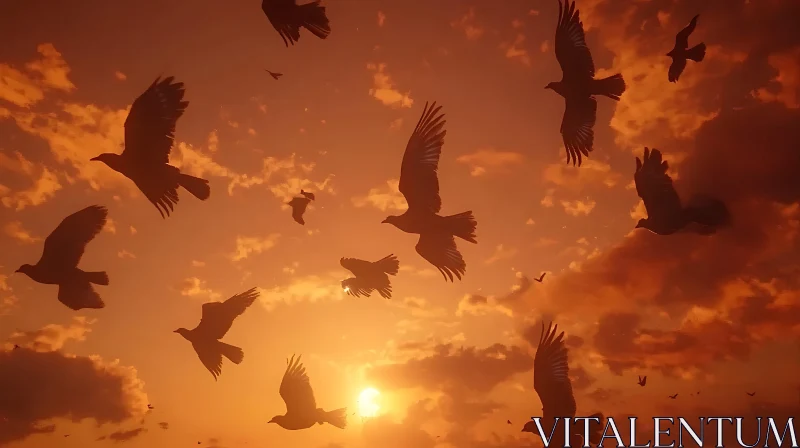 Sunset Flight of Birds AI Image