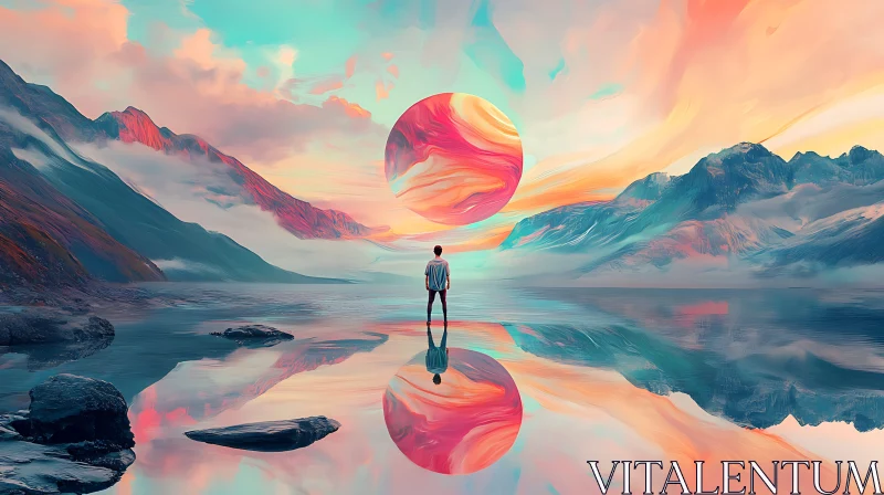 Dreamscape with Floating Orb and Reflection AI Image