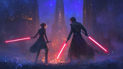 Red Energy Swords Battle