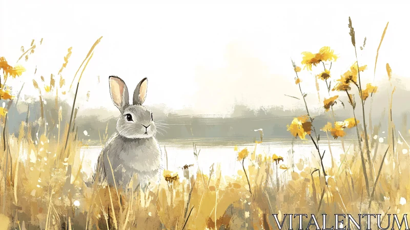 Rabbit Among Wildflowers Art AI Image