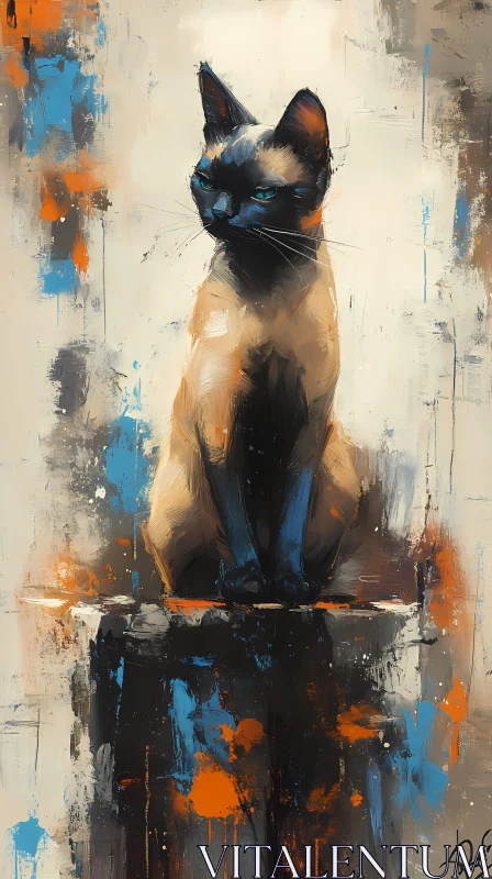 AI ART Siamese Cat Art in Blue and Orange