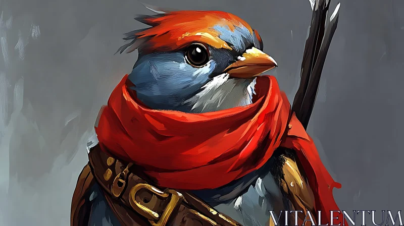 Avian Knight with Crimson Scarf AI Image