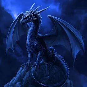 Dragon on Rock, Blue Fantasy Art