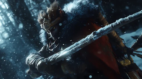 Snowy Forest Warrior with Sword