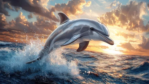 Oceanic Dolphin Jumping in Sunset