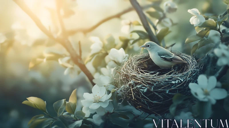 Nestled Bird Springtime Scene AI Image