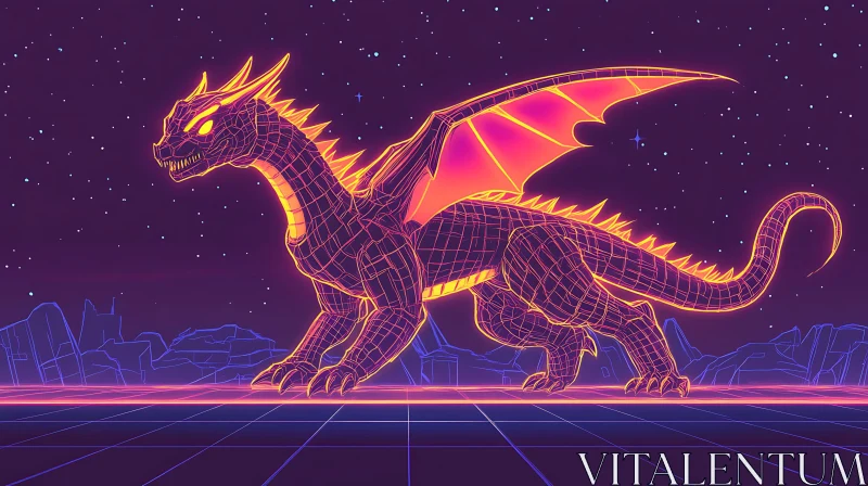 AI ART Retro Neon Dragon on Grid