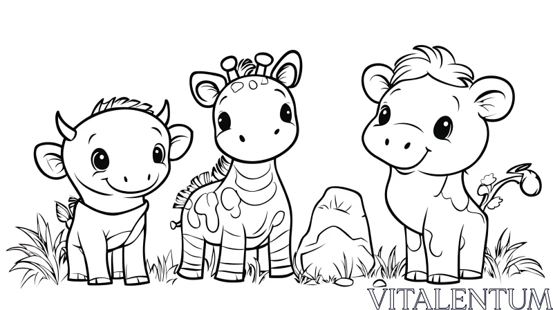 Adorable Baby Giraffe, Cow, and Calf Illustration AI Image