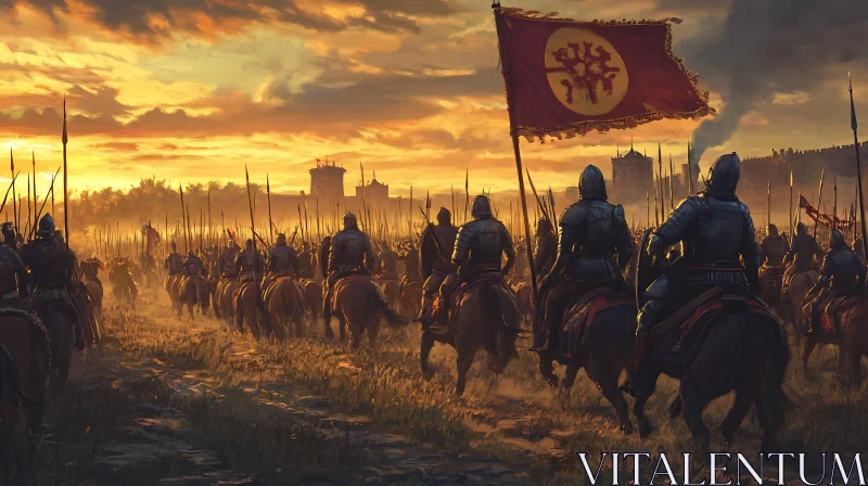 Medieval Knights on Horses at Sunset AI Image