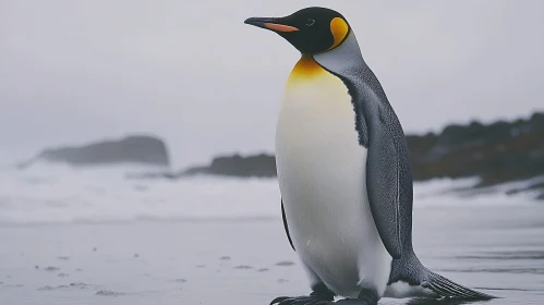 Solitary Penguin by the Ocean