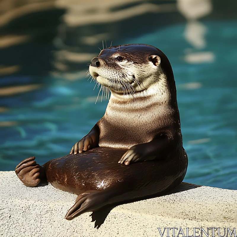 Otter Sitting by the Pool Edge AI Image