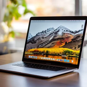 Sleek Laptop with Stunning Mountain Screen