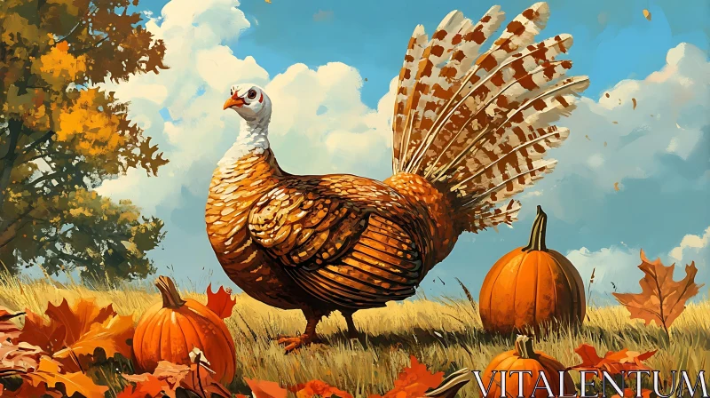 Thanksgiving Turkey in a Fall Landscape AI Image