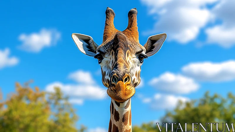 Elegant Giraffe Against Blue Skies AI Image