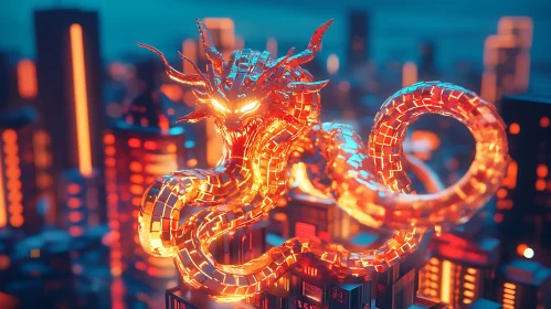 Metallic Dragon Cityscape
