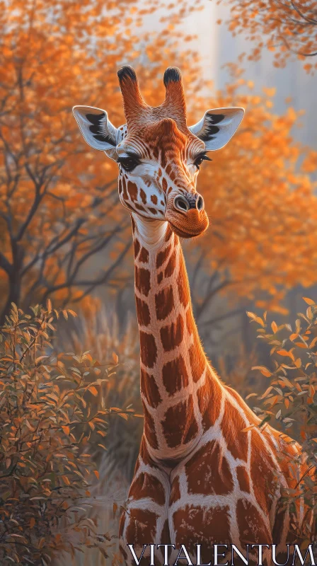 Giraffe in Autumn Foliage AI Image