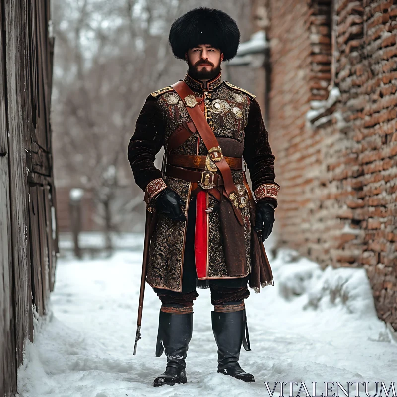 Winter Portrait of a Man in Uniform AI Image