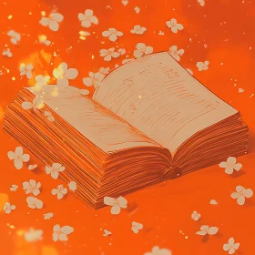 Floral Book Illustration in Orange