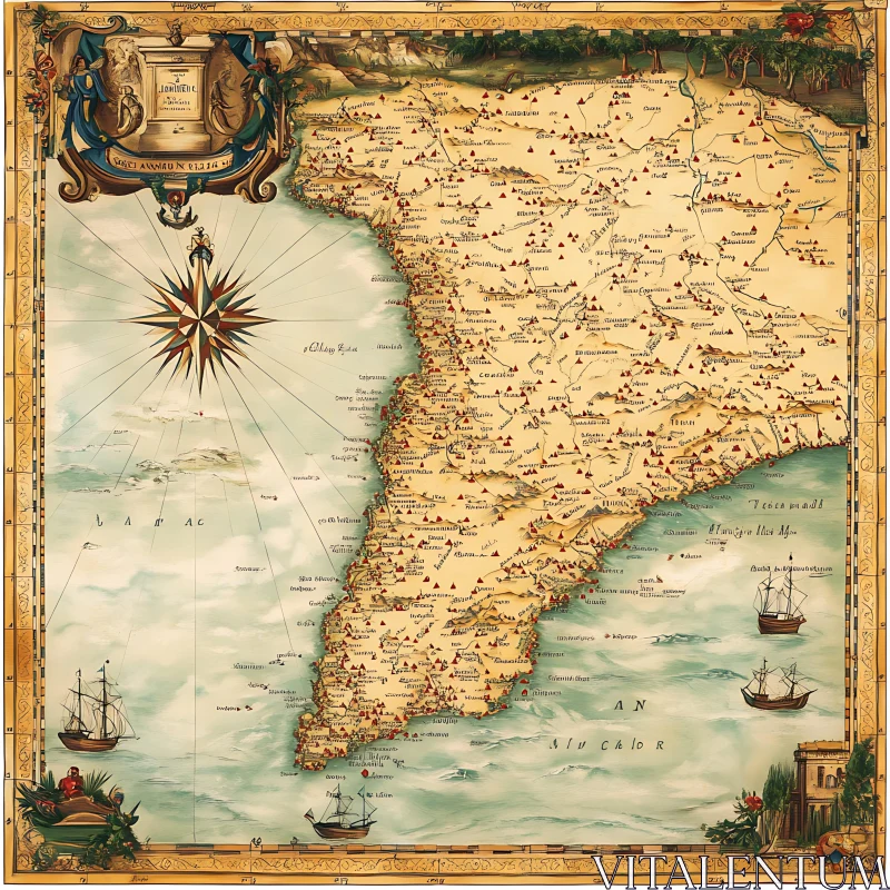 AI ART Antique Sea Chart with Ornate Details