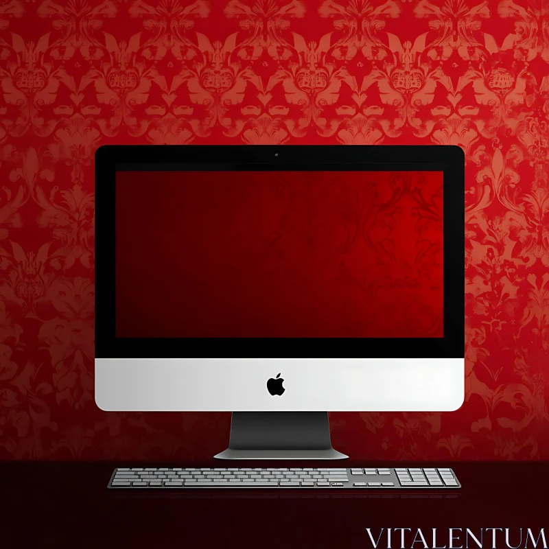 Modern iMac with Elegant Wallpaper Background AI Image