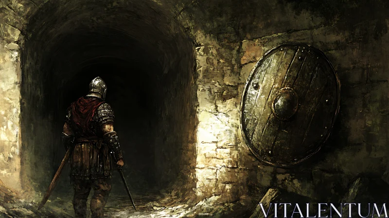 AI ART Medieval Warrior at Tunnel Entrance