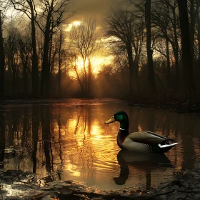 Duck on Water at Sunset
