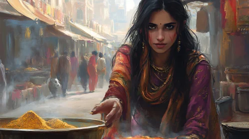Portrait of Woman in Indian Market