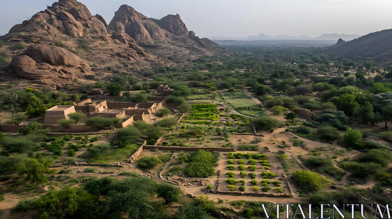 AI ART Mountain Village Aerial View