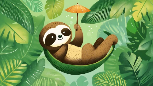 Whimsical Tropical Sloth Illustration