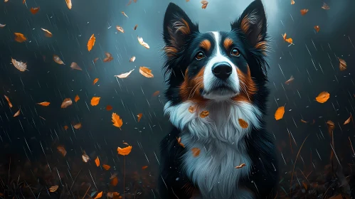 Collie in Rainy Forest