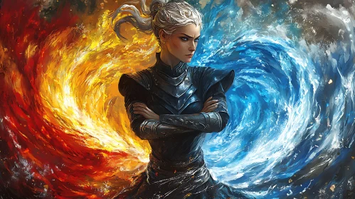 Elemental Woman with Fire and Ice